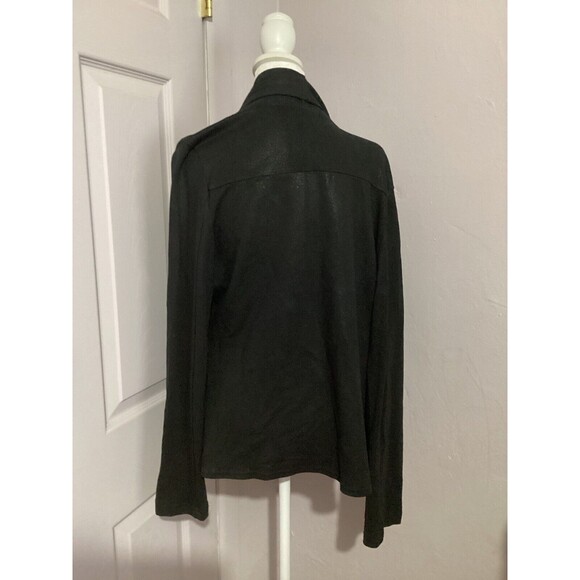 Revolve Krisa Metallic Black Navy Blue Open Front Long Sleeve Knit Cardigan - Picture 4 of 7